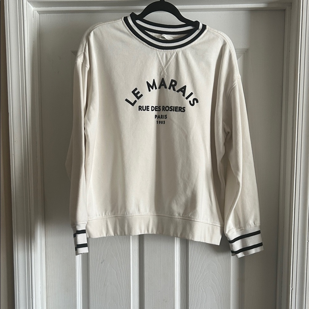 H&M Le Marais Cream Graphic Sweatshirt with Black Trim